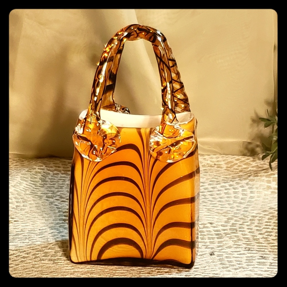 Decorative Art Glass Tiger Amber Handbag Purse